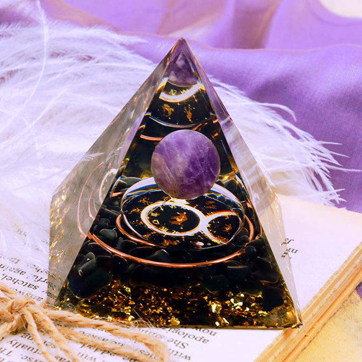 Olivenorma Amethyst Sphere With Obsidian Zodiac Taurus Orgone Pyramid - image 1