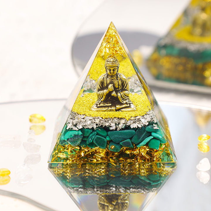 Olivenorma Malachite With Buddha Protection Orgone Pyramid - 3.93''*3.93''(10cm X 10cm) - YES PLEASE $8 - image 0