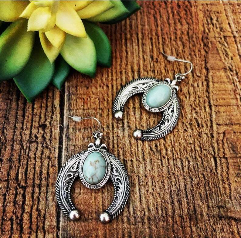 Olivenorma Carved Crescent Turquoise Earrings - image 1