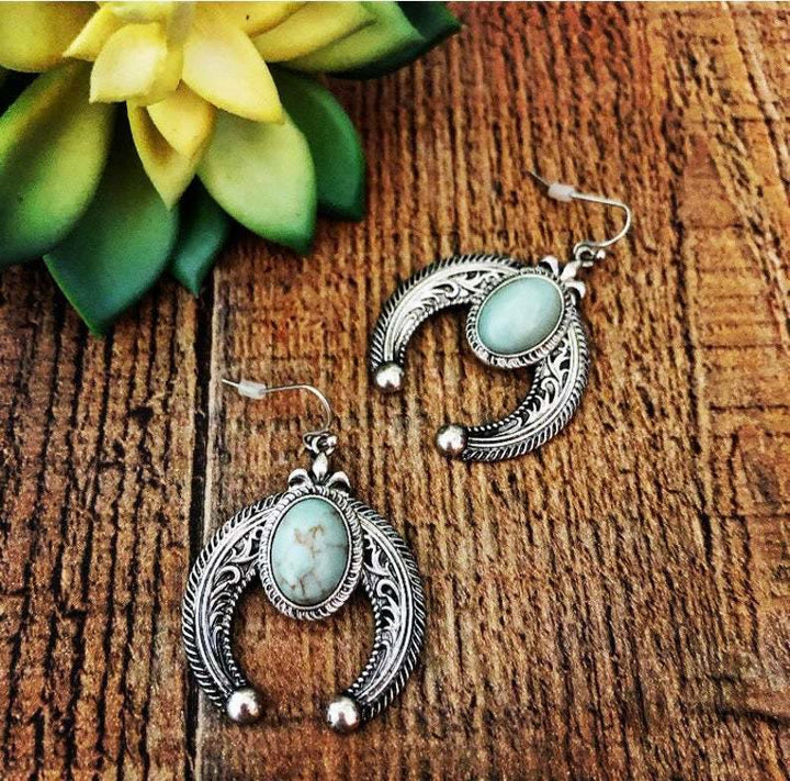 Olivenorma Carved Crescent Turquoise Earrings - image 1