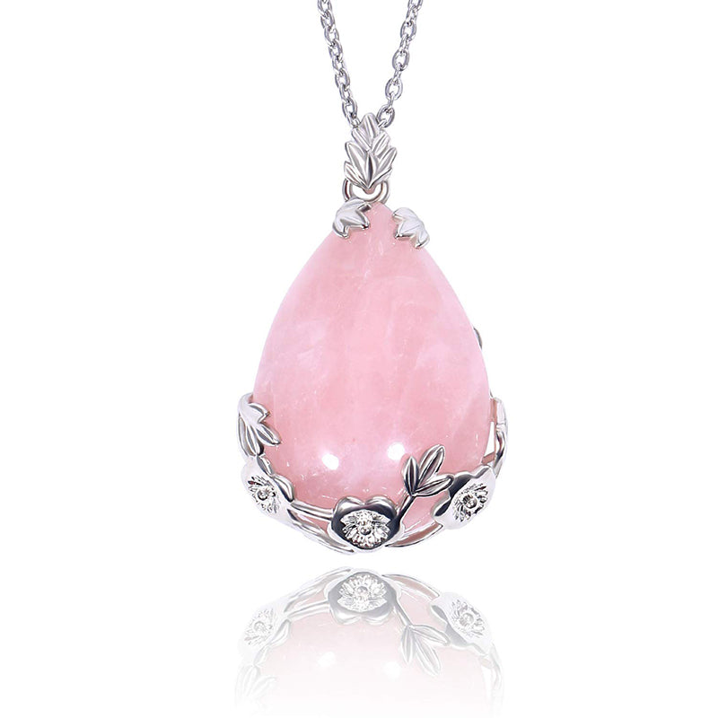 Natural Stone Water Drop Plum Necklace - Rose Quartz - image 7