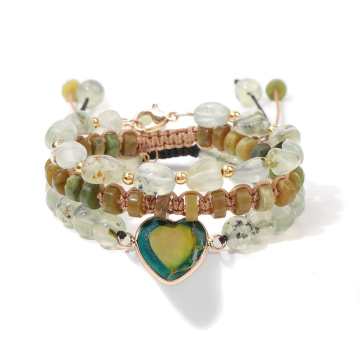 Olivenorma Handmade Rope Braided Heart Shape Pendant Bracelet - Prehnite - image 0