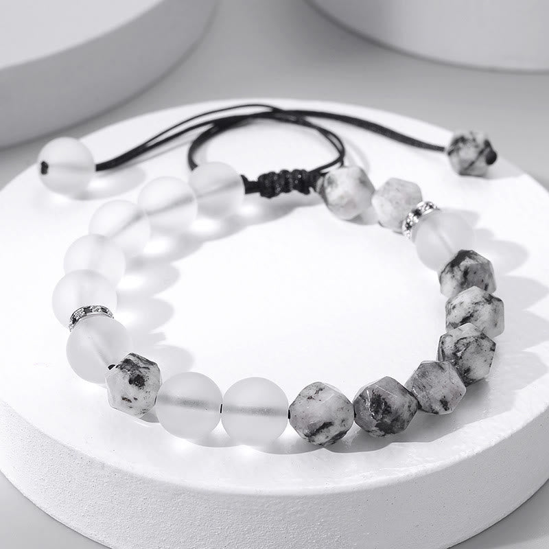 Olivenorma 10mm Brushed White Crystal Beaded Strap Bracelet - image 1