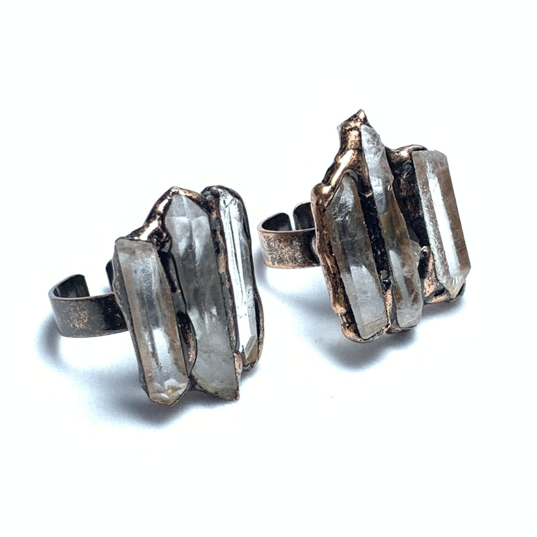 Olivenorma Natural Clear Quartz Irregular Triple Combination Adjustable Ring - Clear Quartz - image 0