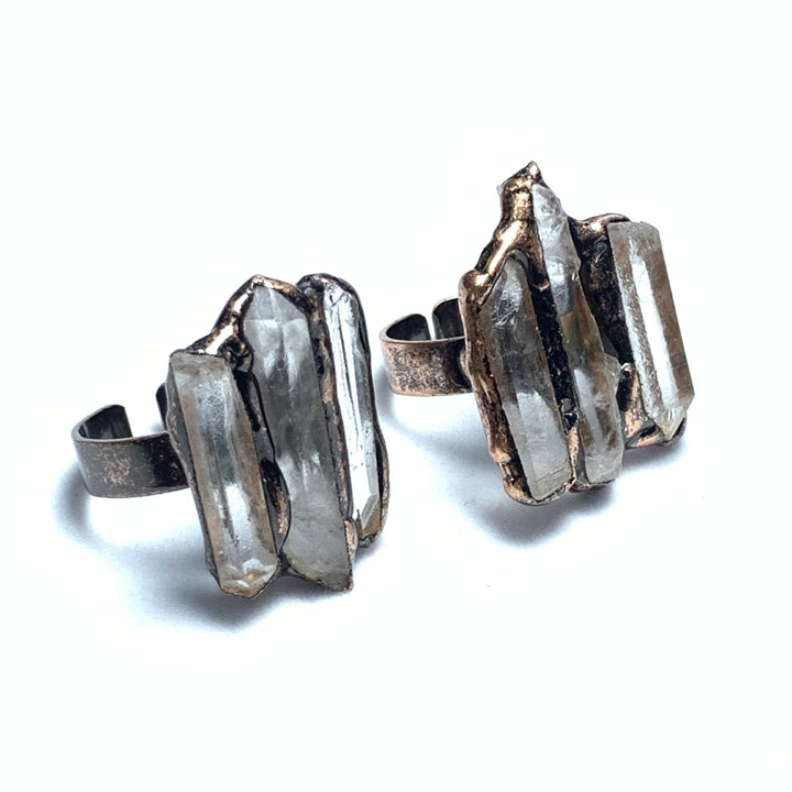 Olivenorma Natural Clear Quartz Irregular Triple Combination Adjustable Ring - Clear Quartz - image 0
