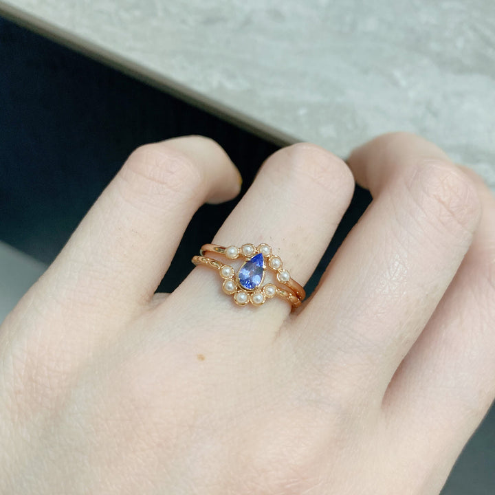 Olivenorma S925 Sapphire Pearl Teardrop Double Layer Ring - image 8