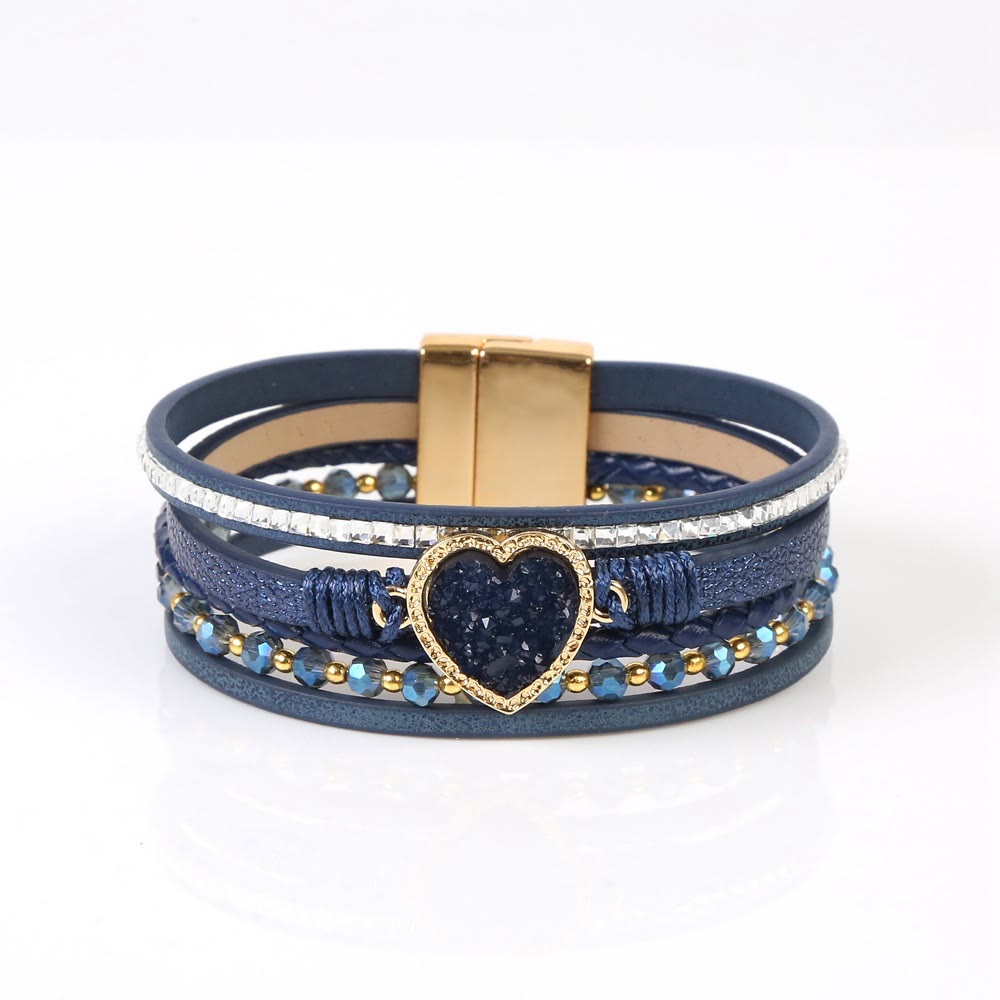 Olivenorma Heart Shape Cluster Multilayer Braided Leather Bracelet - Sodalite - image 18