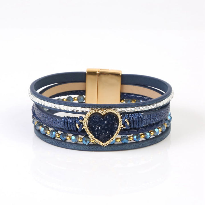 Olivenorma Heart Shape Cluster Multilayer Braided Leather Bracelet - Sodalite - image 18