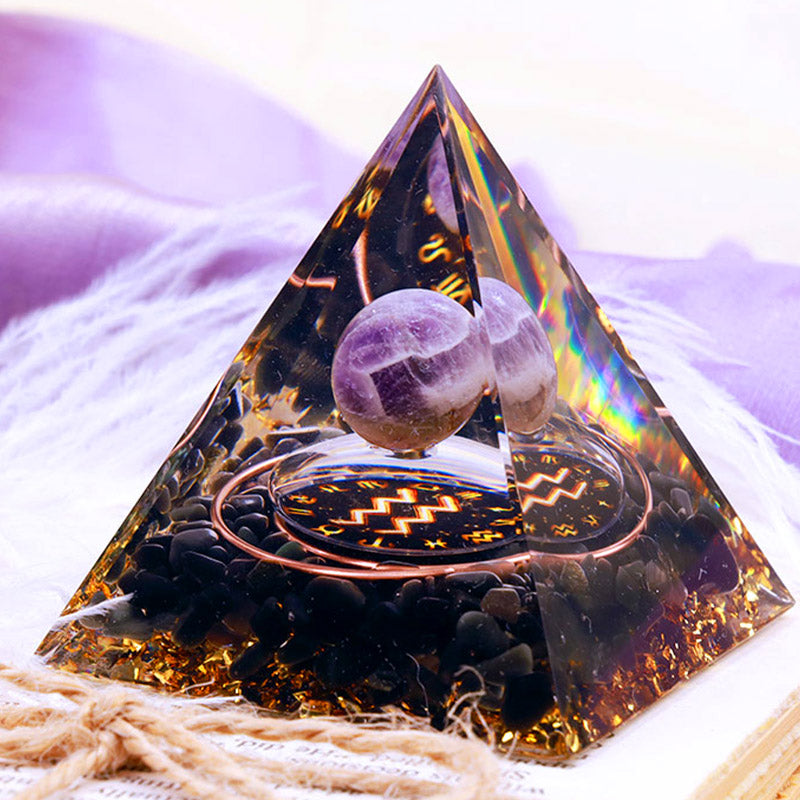 Olivenorma Amethyst Sphere With Obsidian Zodiac Aquarius Orgone Pyramid - image 1