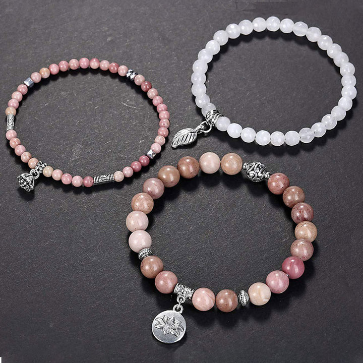 Olivenorma Rhodochrosite Lotus Symbol 3 - Piece Bracelet - image 2