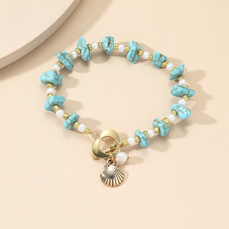 Olivenorma Irregular Turquoise Pearl Shell Pendant Bracelet - image 1