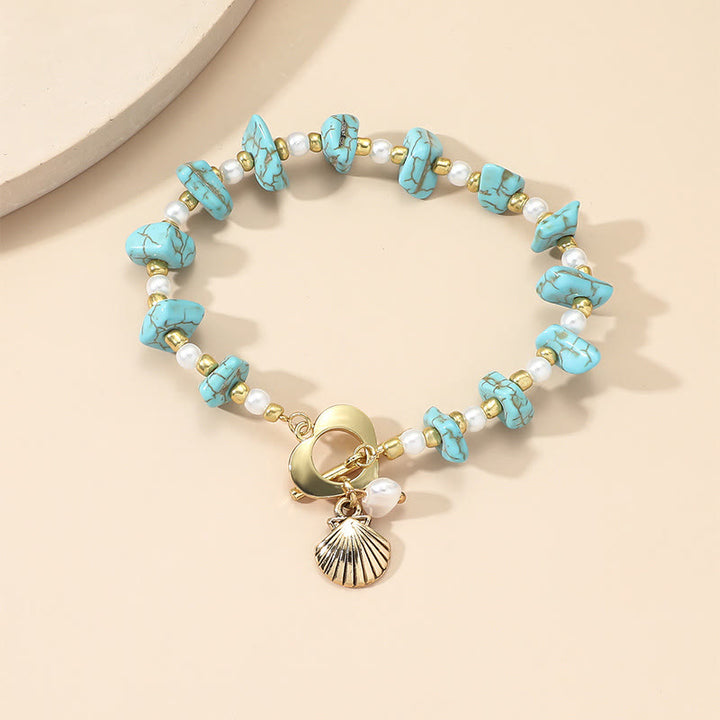 Olivenorma Irregular Turquoise Pearl Shell Pendant Bracelet - image 1