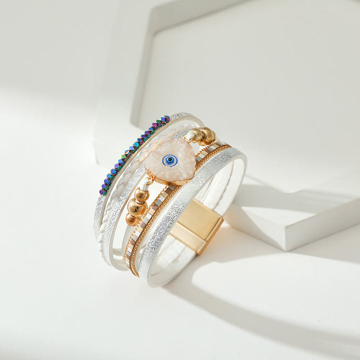 Olivenorma "Triple Protection" Heart Crystal Gold Bead Evil Eye Bracelet  - image 8