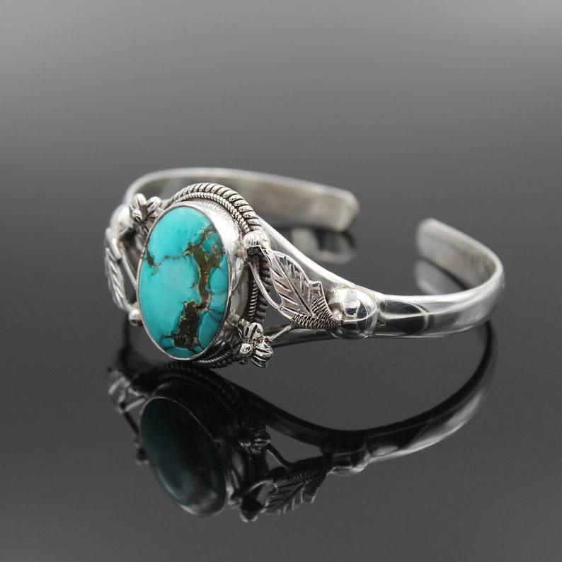 Olivenorma Vintage Engraved Flower Turquoise Bracelet - image 1