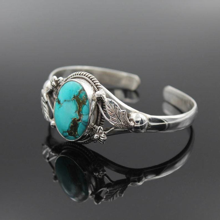 Olivenorma Vintage Engraved Flower Turquoise Bracelet - image 1