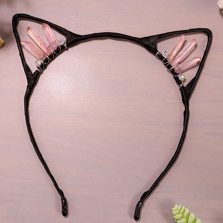 Olivenorma Electroplating Crystal Cat Ears Headband - Rose Quartz - image 13