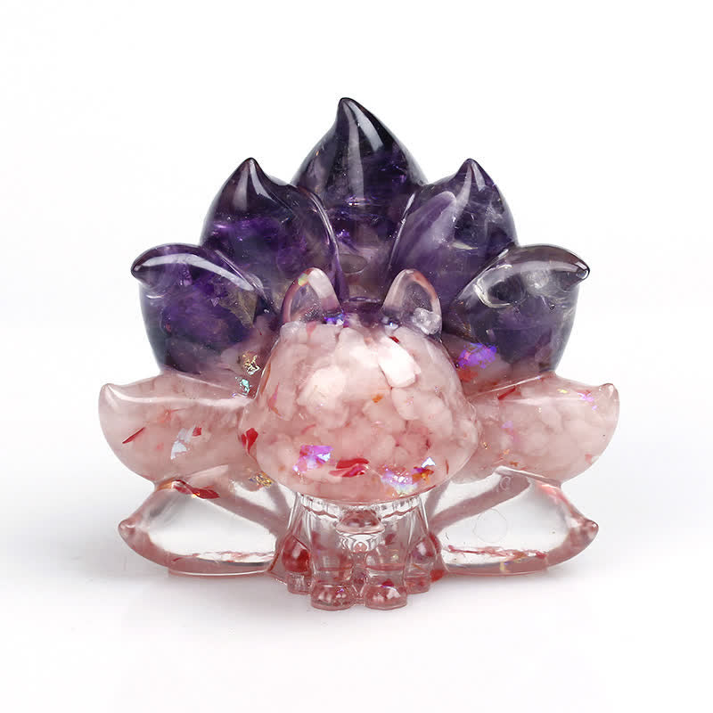 Olivenorma Nine-tailed Fox Gemstone Decoration - Amethyst&Rose Quartz - image 14