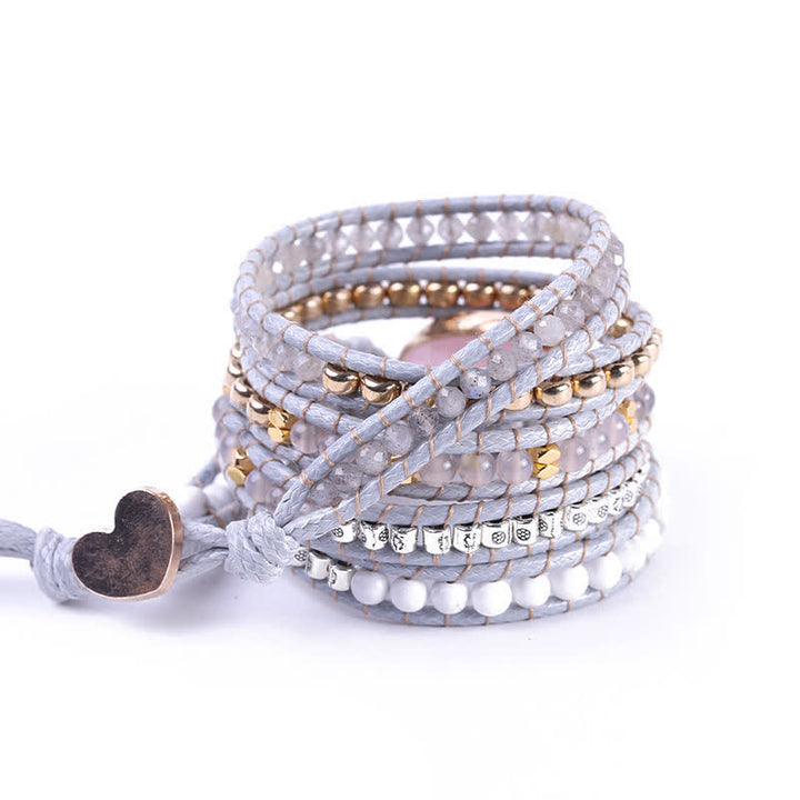 Olivenorma Delicate Rose Quartz & White Turquoise Hand-knitted Wrap Bracelet - image 3