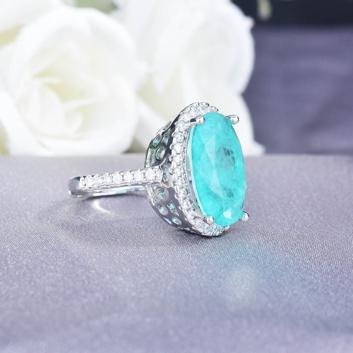 Olivenorma Large Oval Paraiba Tourmaline Adjustable Engagement Ring - image 5
