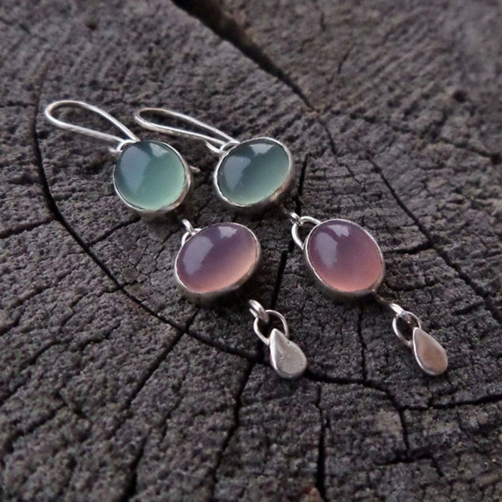 Olivenorma Pink And Green Cat's Eye Stone Witch Earrings - image 3