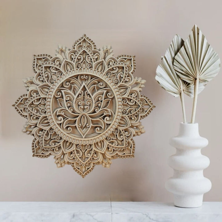 Olivenorma Blue Lotus Mandala 3D Painting Wall Decor - Wood Color&30cm*30cm - image 10