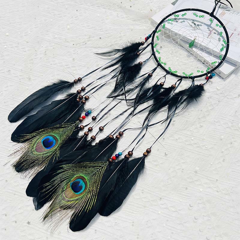 Olivenorma Natural Green Aventurine Peacock Feather Dream Catcher - image 5