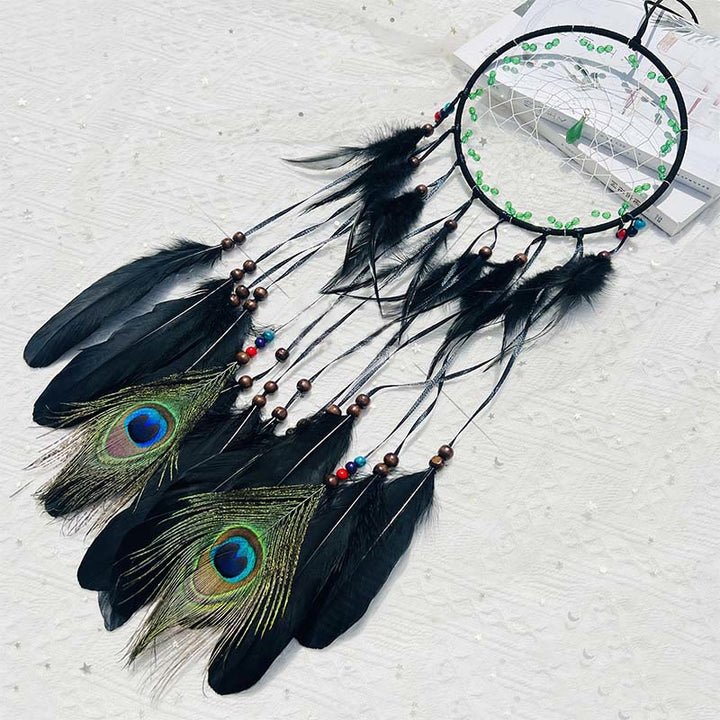 Olivenorma Natural Green Aventurine Peacock Feather Dream Catcher - image 5