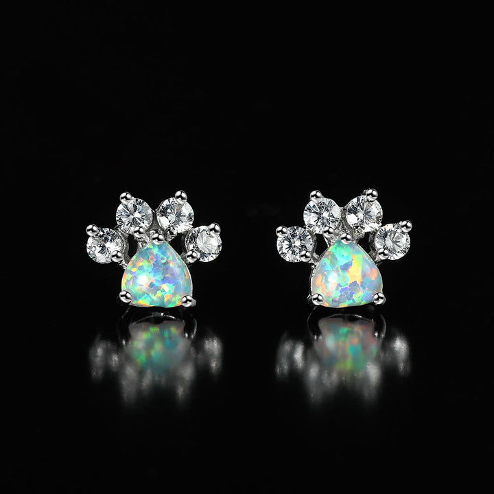 Olivenorma Kawaii Opal White Zircon Kitty Paw Earrings - Silver - White Zircon & White Opal - image 19