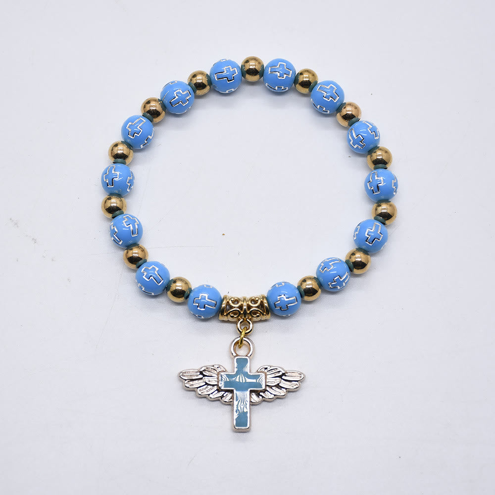 Olivenorma White Jade Cross Beaded Bracelet - Blue - image 5