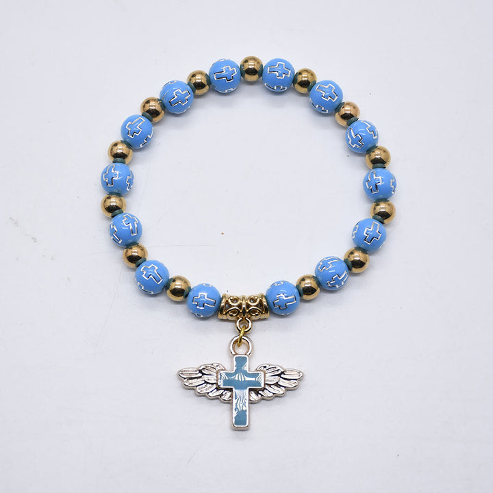 Olivenorma White Jade Cross Beaded Bracelet - Blue - image 5