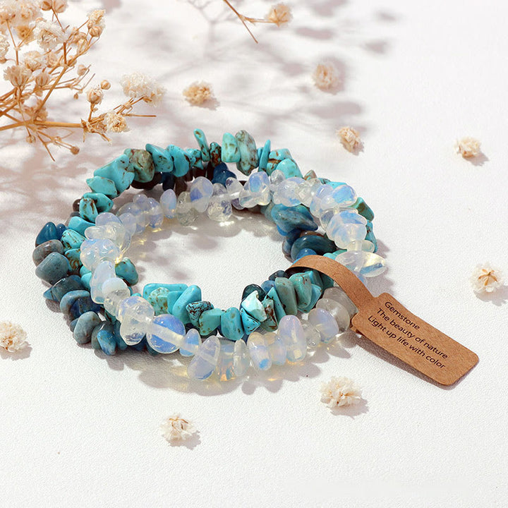 Olivenorma Natural Irregular Crystal Gravel Three Layer Bracelet - Turquoise&Opalite&Blue Apatite - image 0