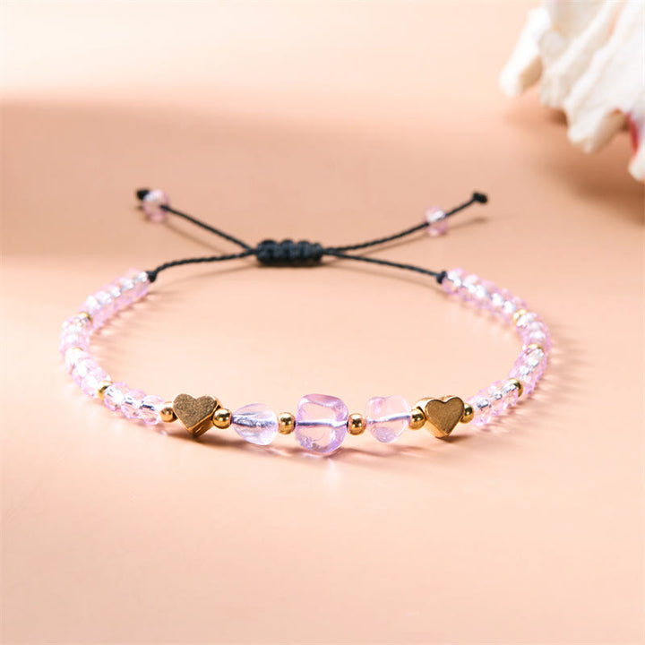 Olivenorma Irregular Natural Gravel Love Beaded Braided Bracelet - Pink Opalite - image 12