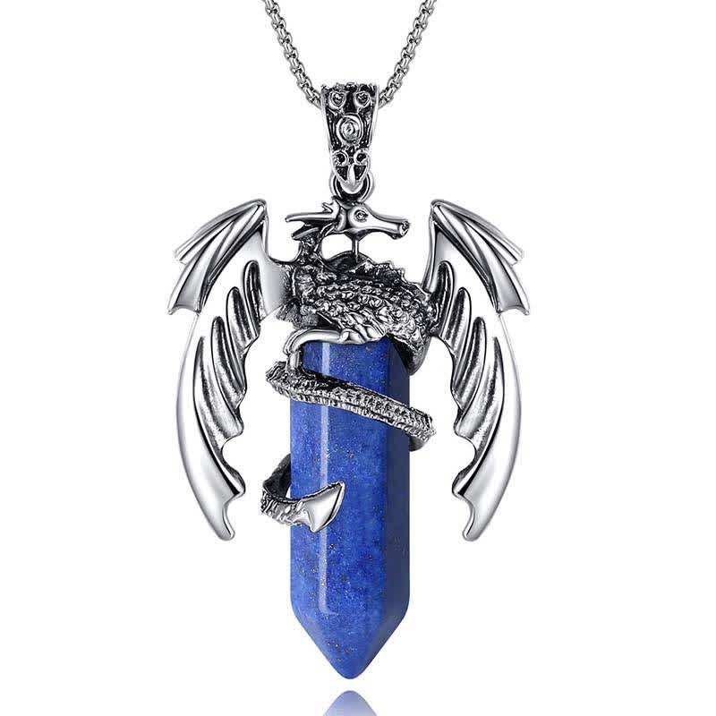 Olivenorma Vintage Dragon Crystal Healing Stone Reiki Necklace - Lapis Lazuli - image 14