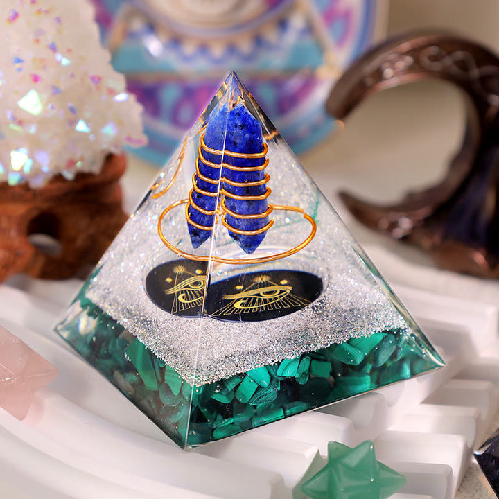Olivenorma Lapis Lazuli Malachite Eye Of Horus Orgone Pyramid - 2.36''*2.36''(6cm X 6cm) - YES PLEASE $8 - image 0