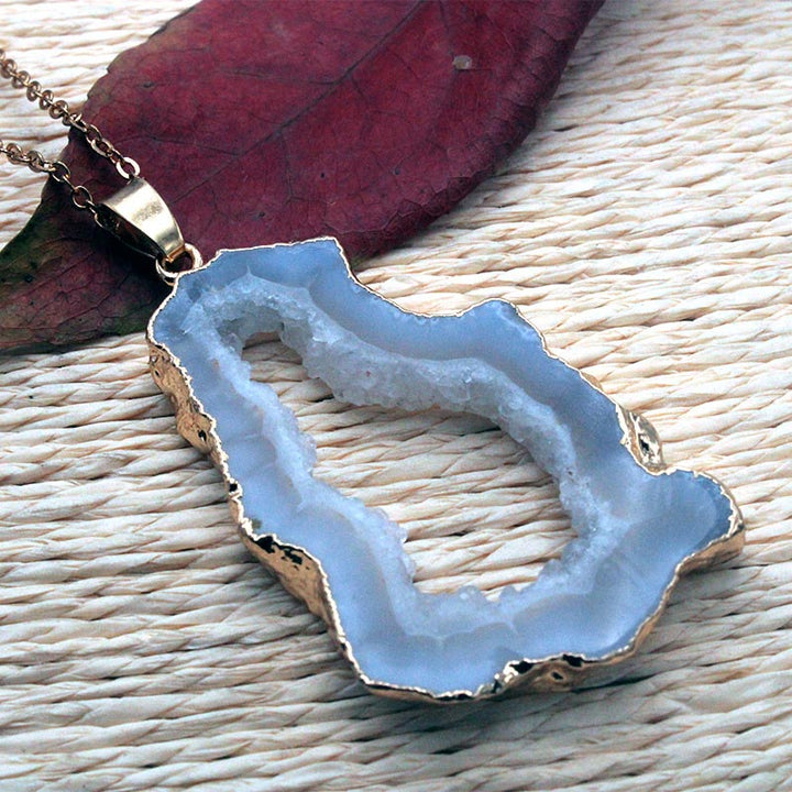 Natural Crystal Geode Pendant - Blue Quartz - image 4