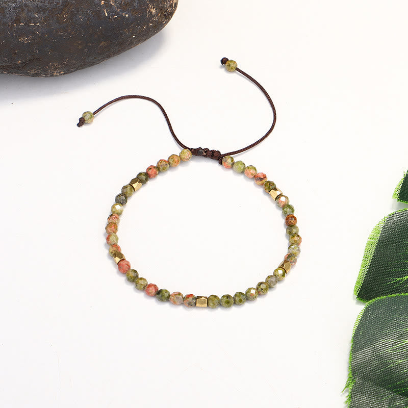 Olivenorma Faceted Unakite Beaded Braided Adjustable Bracelet - image 2