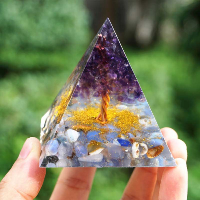 Olivenorma Amethyst Blue Lace Agate Tree Of Life Orgone Pyramid - image 1