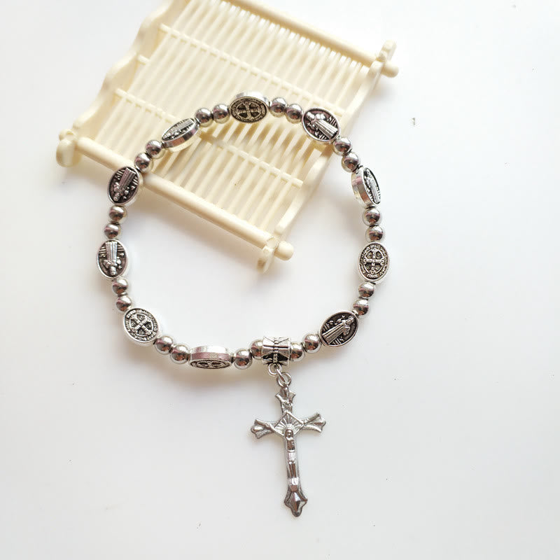 Olivenorma Acrylic Crystal Stretch Wire Alloy Christianity Cross Bracelet - Cross&Jesus - image 8