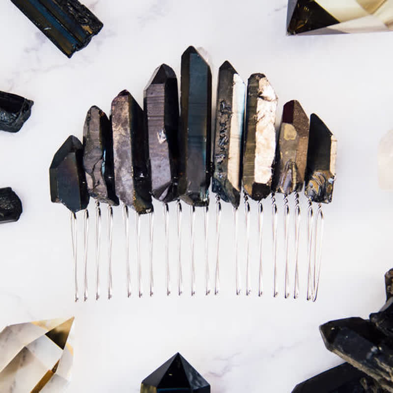 Natural Crystal U Shape Hair Comb Crystal Crown - Hematite - image 13