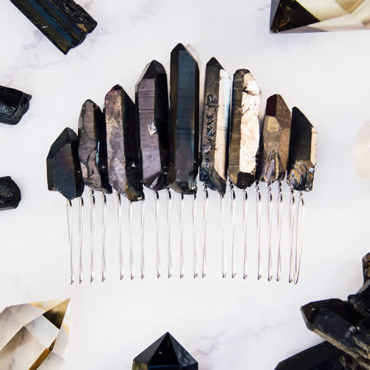 Natural Crystal U Shape Hair Comb Crystal Crown - Hematite - image 13
