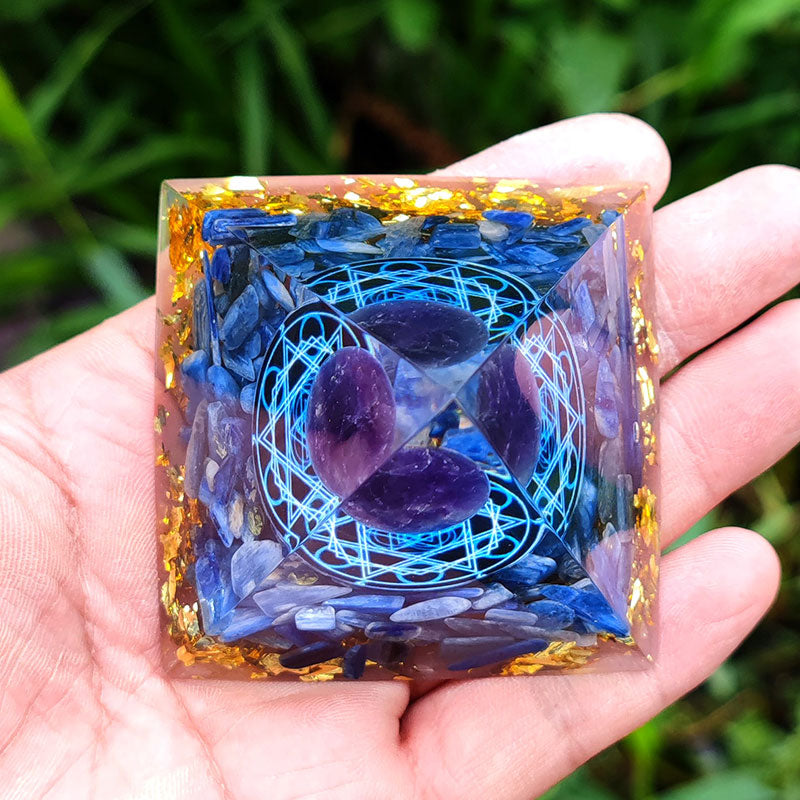 Olivenorma Kyanite With Amethyst Ball Orgone Pyramid - image 3