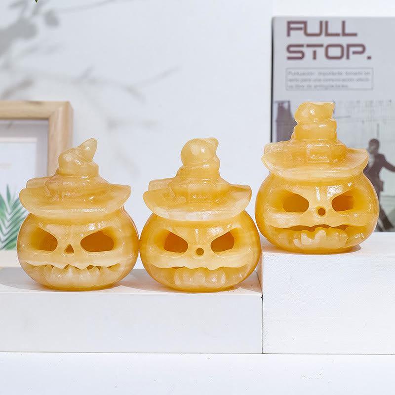 Olivenorma Yellow Aventurine Pumpkin Skull Carving Gemstone Decoration Lamp - image 2
