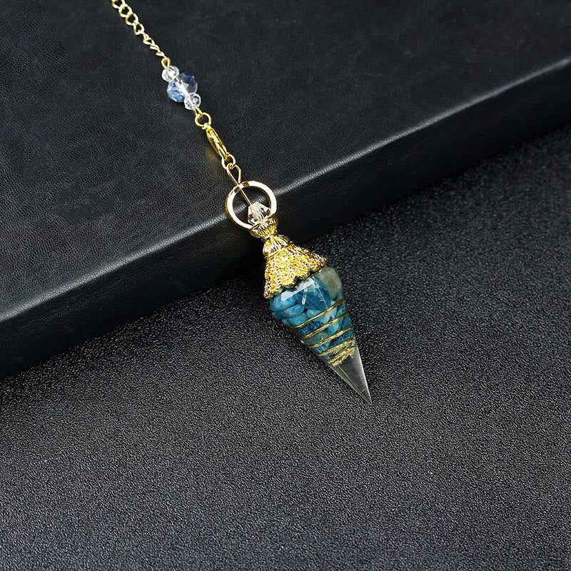 Olivenorma Natural Crystal Resin Hexagonal Pyramid Pendulum - Blue Apatite - image 63