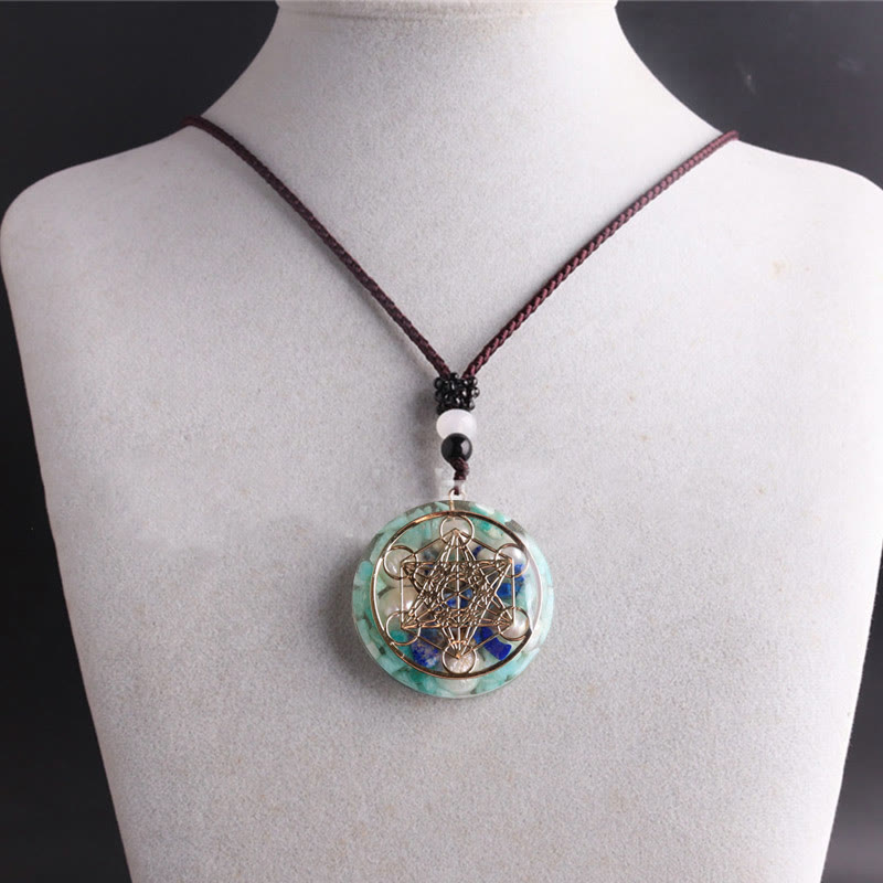 Olivenorma Amazonite Lapis Lazuli Pearl Metatron's Cube Pendant Necklace - image 1