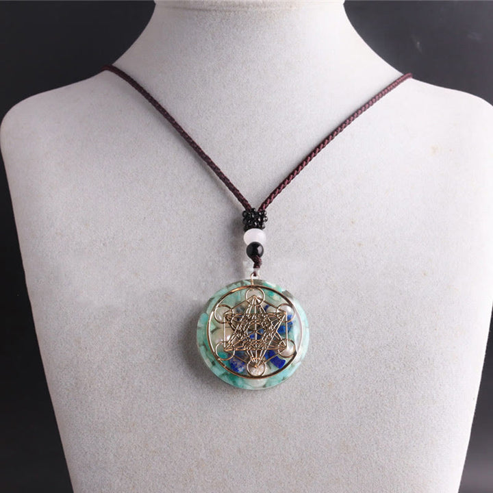 Olivenorma Amazonite Lapis Lazuli Pearl Metatron's Cube Pendant Necklace - image 1