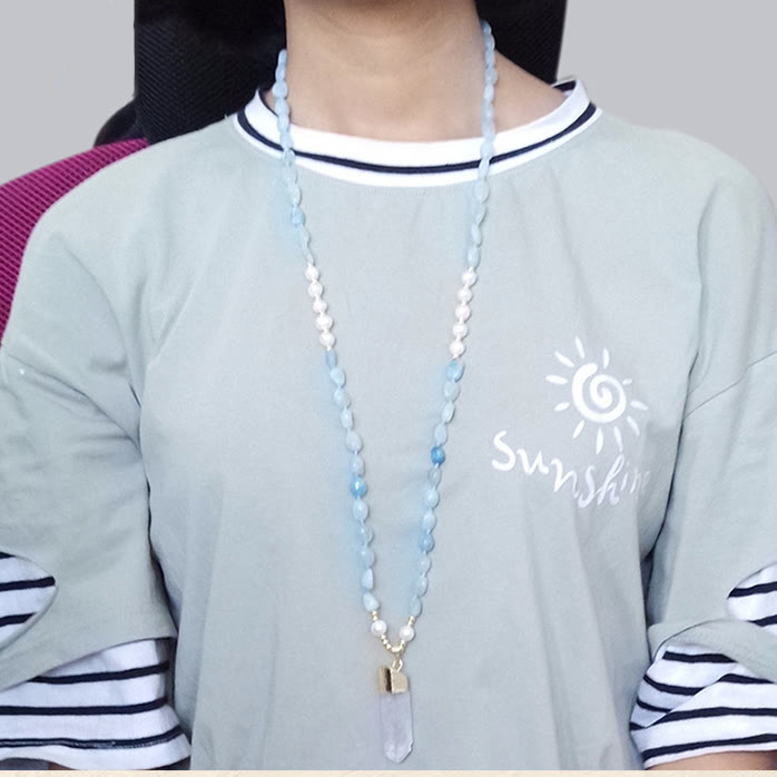 Olivenorma Irregular Crystal Column Pendant Long Necklace - image 1