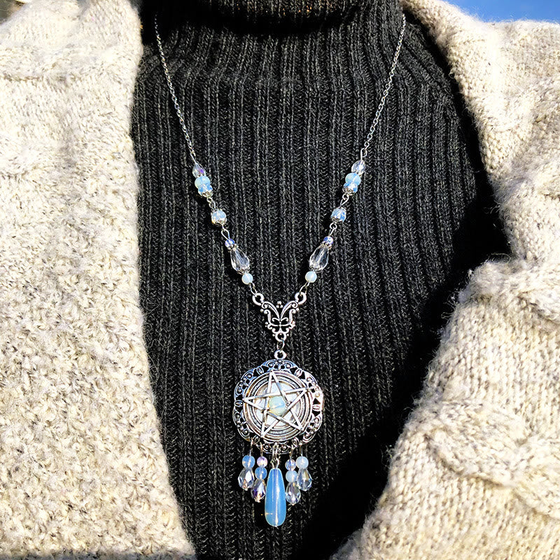 Olivenorma Witch Gothic Pentagram Opalite Star Crystal Beads Necklace - image 1