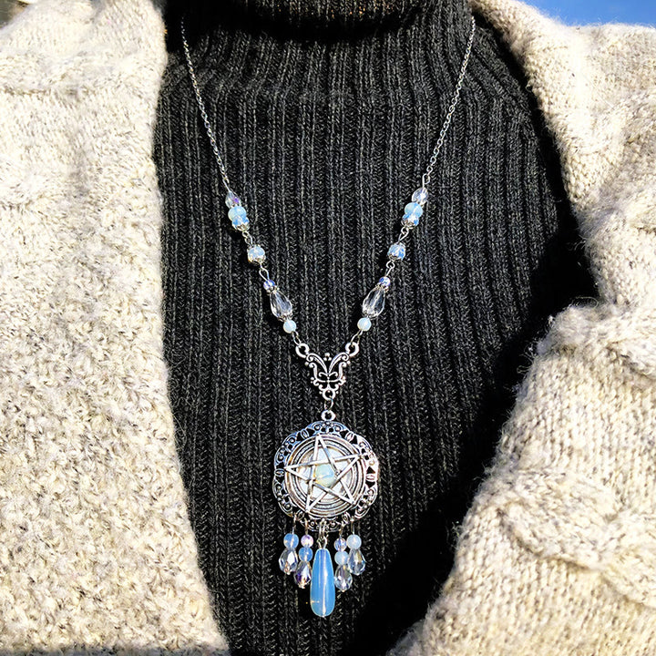 Olivenorma Witch Gothic Pentagram Opalite Star Crystal Beads Necklace - image 1