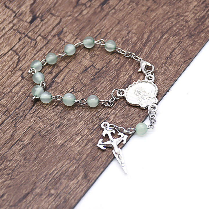 Olivenorma Green Aventurine Rosary Cross Prayer Beads Bracelet - image 3