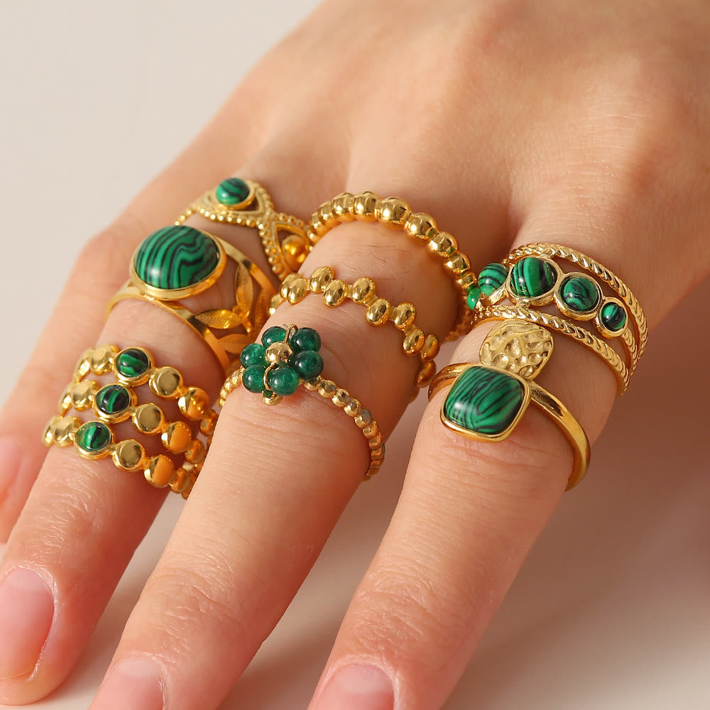 Olivenorma Gold Green Natural Malachite Open Ring Set - image 24